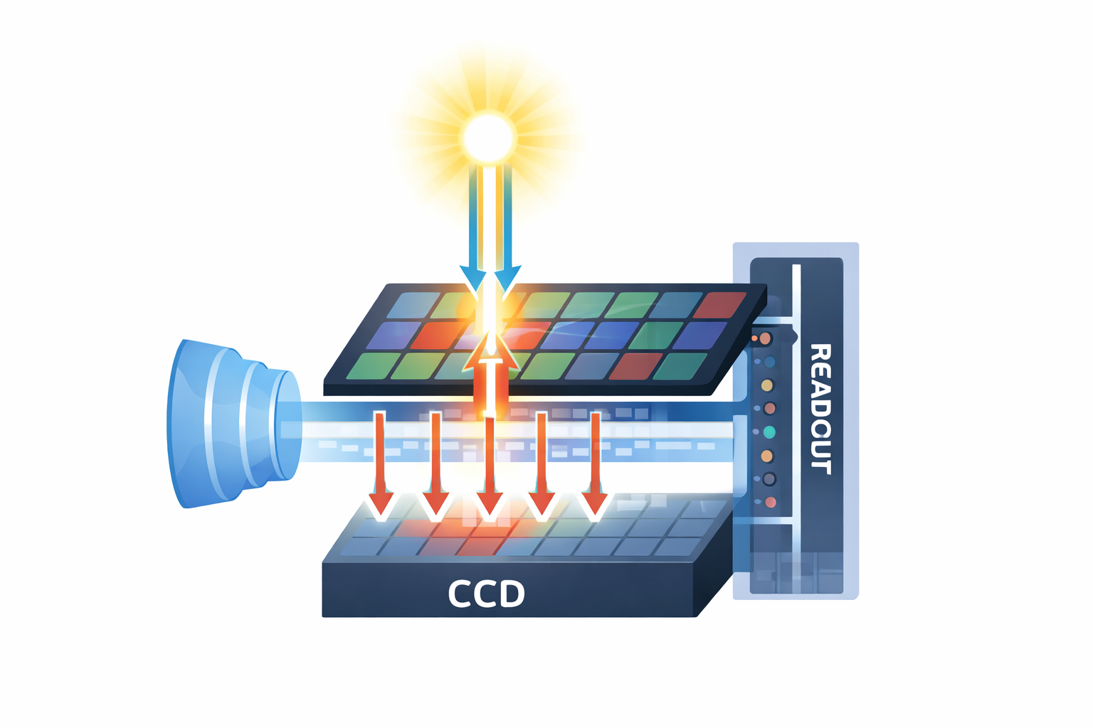 CCDセンサー内部で電荷が縦方向に漏れてスミアが発生する仕組み 図解