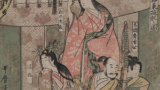 花見を楽しむ秀吉たち。喜多川歌麿「太閤五妻洛東遊観之図」